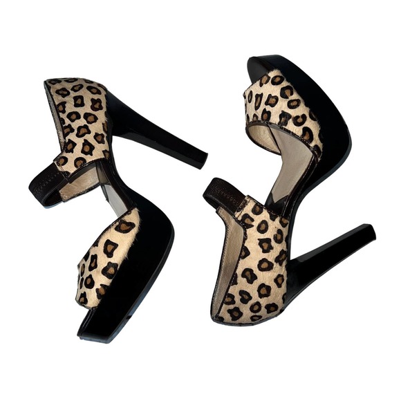 MICHAEL Michael Kors Brown/Tan Calf Hair Leopard Print Platform Sandals Size 8M - Picture 1 of 10